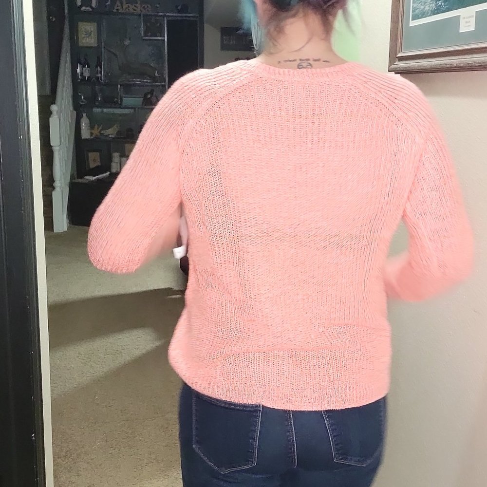 Love More Peach Orange Sweater with Shoulder Cut Outs Size Medium - Picture 3 of 8